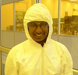 Darin Butz Scholar Nisha Kolagotla ready to conduct research in ECE's Clean Room.